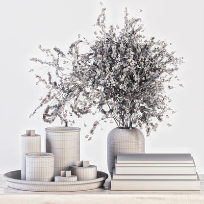 Decorative Set 14 - Candles and Branches in Concrete Vase — Вид 4