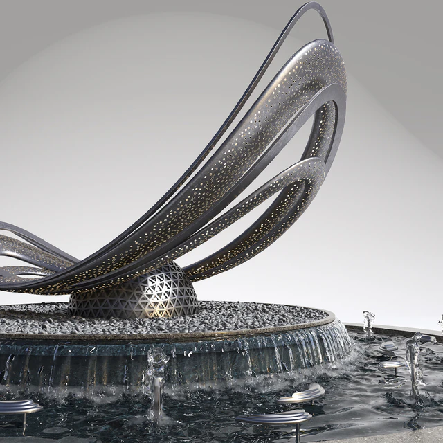 Pond with metal sculpture — Descargar