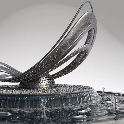 Pond with metal sculpture — Ver 5