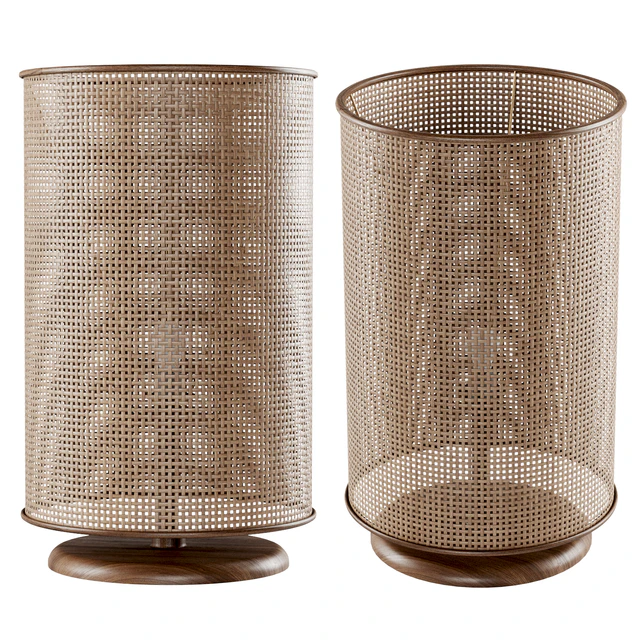 Wooden rattan table lamp L500 / Круглый настольный светильник — Скачать