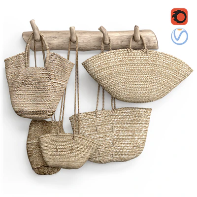 wall decor set with old wicker bags — Вид 1