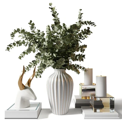 Bouquet with eucalyptus in an elegant white vase with stripes — Descargar