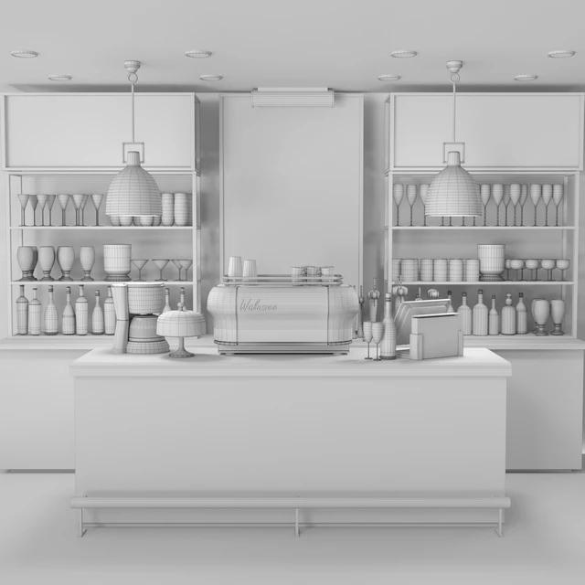 Design project of a bar with a marble bar and wine. Alcohol — Descargar