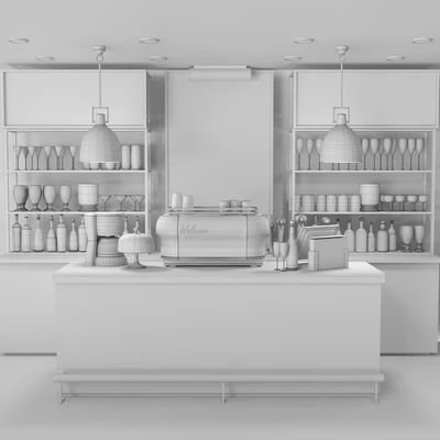 Design project of a bar with a marble bar and wine. Alcohol — Ver 2