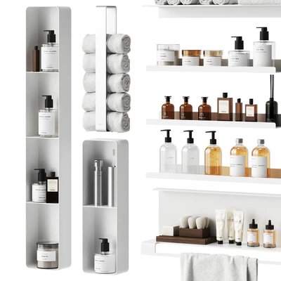 Bathroom decor with a set of different cosmetic products — Ver 7