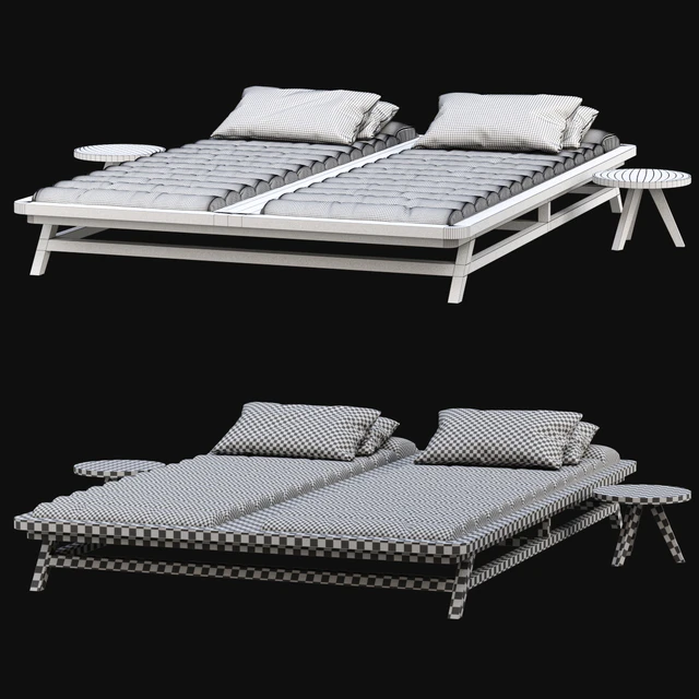 Double wooden outdoor chaise lounge S19 / Double chaise lounge — Descargar