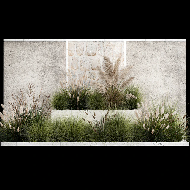 Collection of flowerbed plants and bushes with grass for landscaping, pampas grass, cortaderia and white reeds. 1126. — Descargar