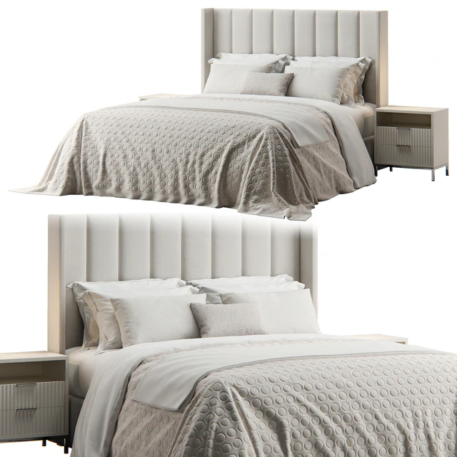 Emilie Upholstered Fabric Wing Headboard Bed — Descargar
