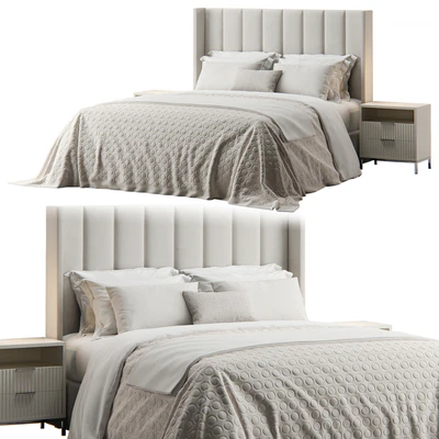 Emilie Upholstered Fabric Wing Headboard Bed — Ver 1