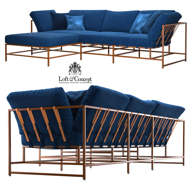 Corner sofa Indigo Denim and copper Sectional — Download