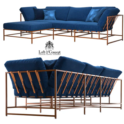 Corner sofa Indigo Denim and copper Sectional — View 3