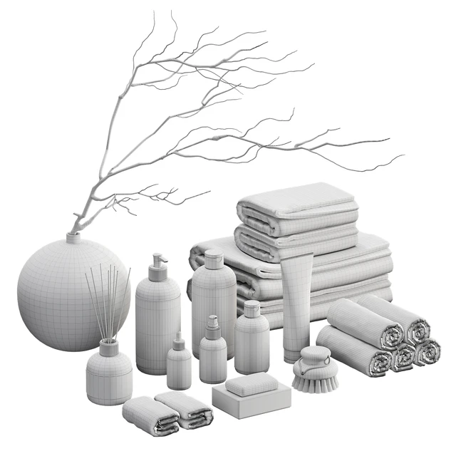 Decorative set with towels and branch 002 — Скачать