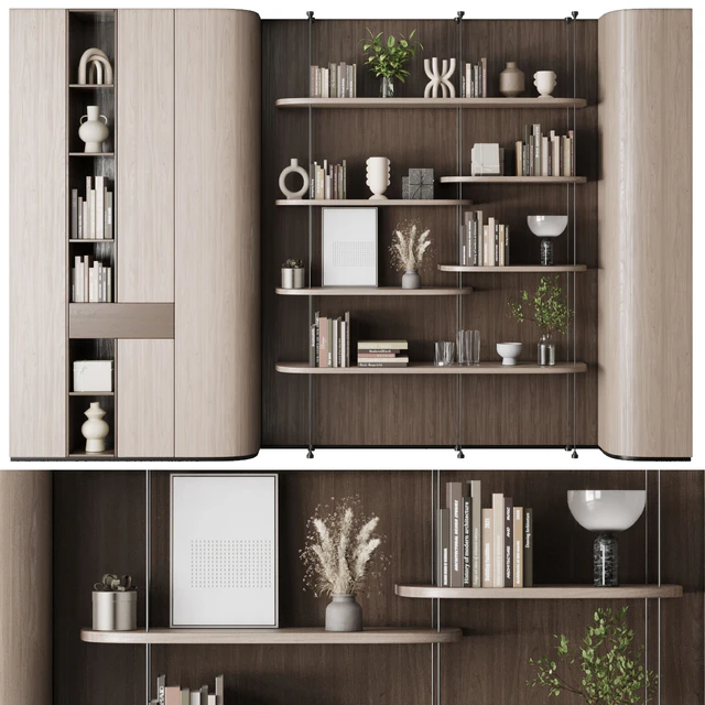 Cabinet Furniture - Wooden Shelves Decorative With Plants and Book 06 — Скачать