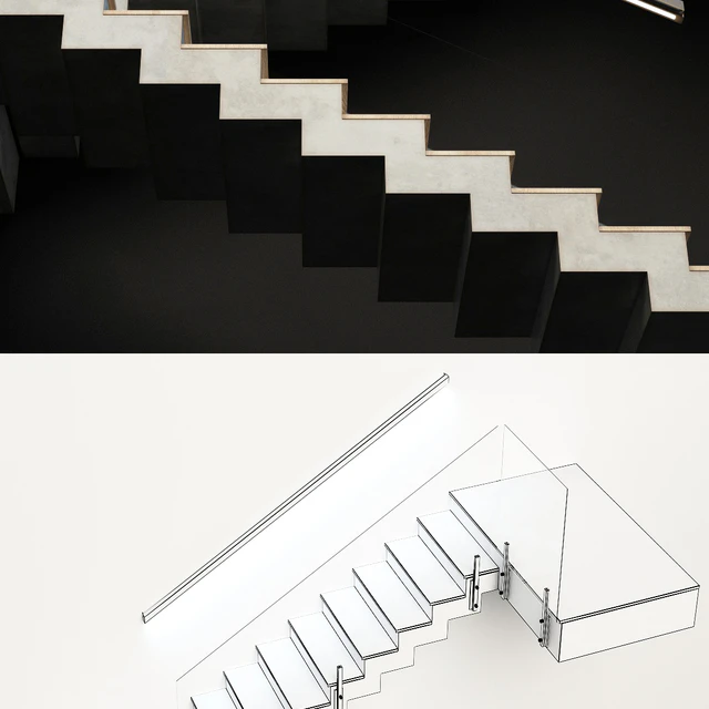 Stairs made of wood and concrete with built-in LED illuminated handrail — Descargar