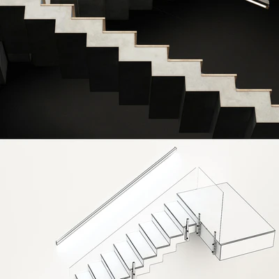 Stairs made of wood and concrete with built-in LED illuminated handrail — Ver 2