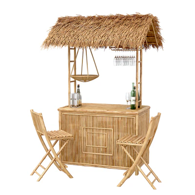Beach Bamboo Bar with bottles and glasses — Ver 5
