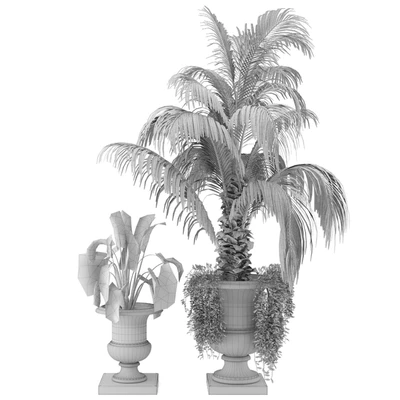 Outdoor Plants bush and Tree in rusty Concrete Pot - Set 26 — Ver 4