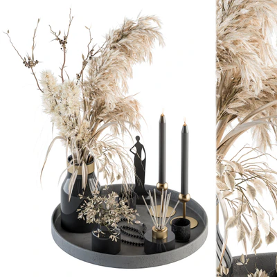 Decorative Set with Bouquet in Tray - Set 60 — Ver 1