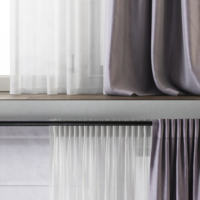 Draped Back Tab Silk Curtains with Tulle and Roman Shade — Descargar