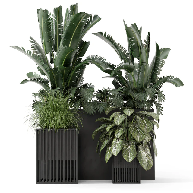 Outdoor Plants Bush in Metal Pot - Set 1074 — Descargar