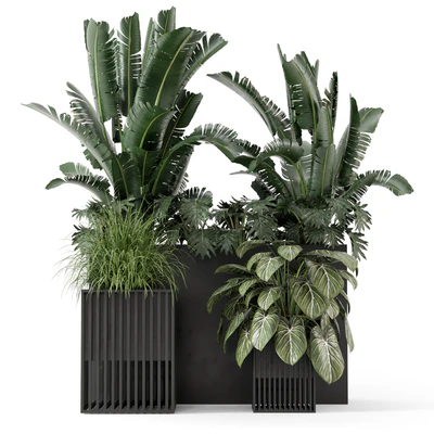 Outdoor Plants Bush in Metal Pot - Set 1074 — Ver 7