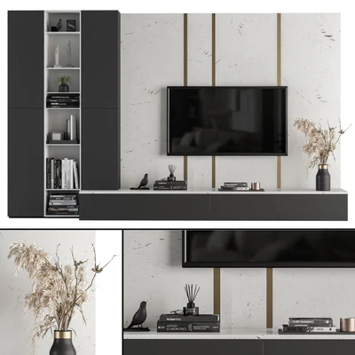 TV Wall White and Stone - Set 27 — Ver 1