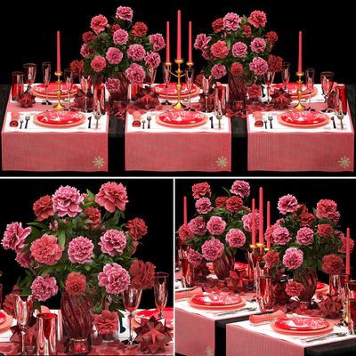 Сервировка стола 5. ZARA HOME, приборы, скатерть, декор, букет цветов, пионы, бокал, ваза, люкс декор, украшение стола, столовые приборы, свечи, стильная, праздничная, торжественная — Вид 1