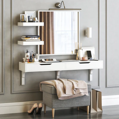 IKEA ALEX dressing table with STRANDMON ottoman and NISSEDAL mirror — Вид 1