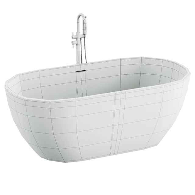 Free Standing Modern Oval Stone Bathtub Back to Wall Standard White — Descargar