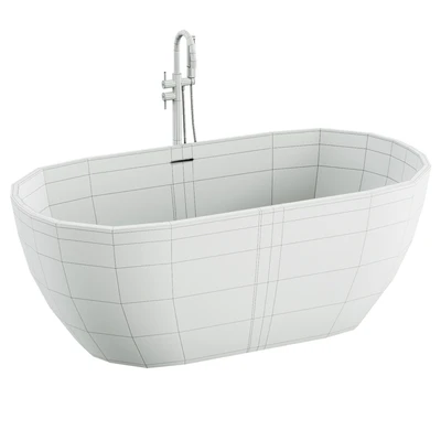 Free Standing Modern Oval Stone Bathtub Back to Wall Standard White — Ver 3