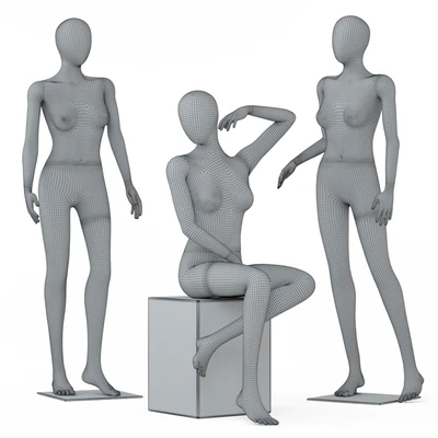 Two female mannequins stand and one sits on a white square stool 58 — Ver 3