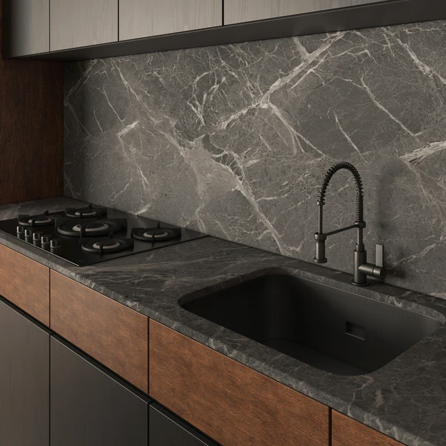 Kitchen Modern 05 Black & Wood — Descargar