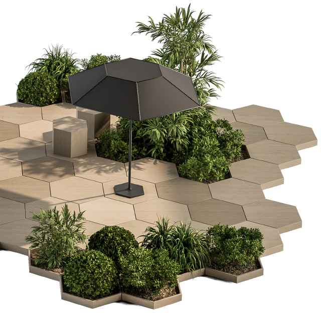 Urban Furniture / Architecture Bench with Plants- Set 25 — Descargar