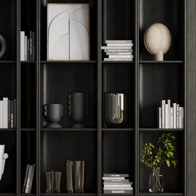 wooden Shelves Decorative With Plants and Book - Wooden Rack 08 — Ver 6