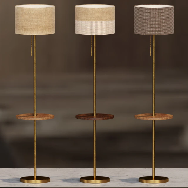 Floor lamp with textile lampshade and table — Скачать