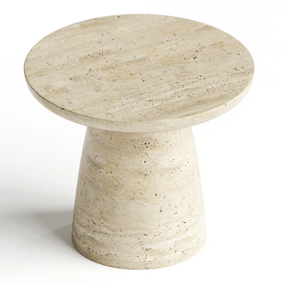 Contemporary Minimal Round Coffee Side Table in Travertine Stone Natural Pores — Ver 3