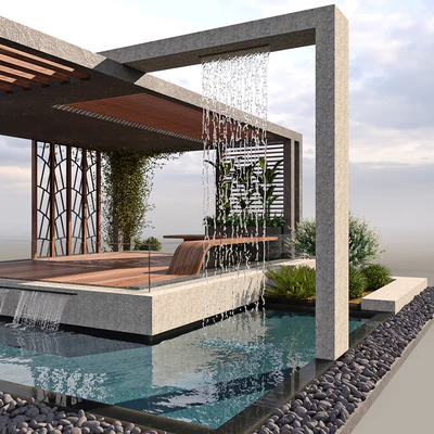 Pergola With Water & Plants — Ver 6