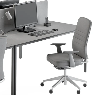 employee Desk Gray Set - Office Furniture 237 — Ver 3