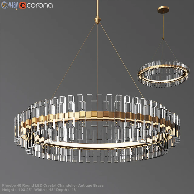 Phoebe 48 Round LED Crystal Chandelier Antique Brass — Descargar