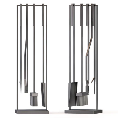 Cb2 4 Piece Bend Raw Steel Standing Fireplace Tool Set — Ver 1