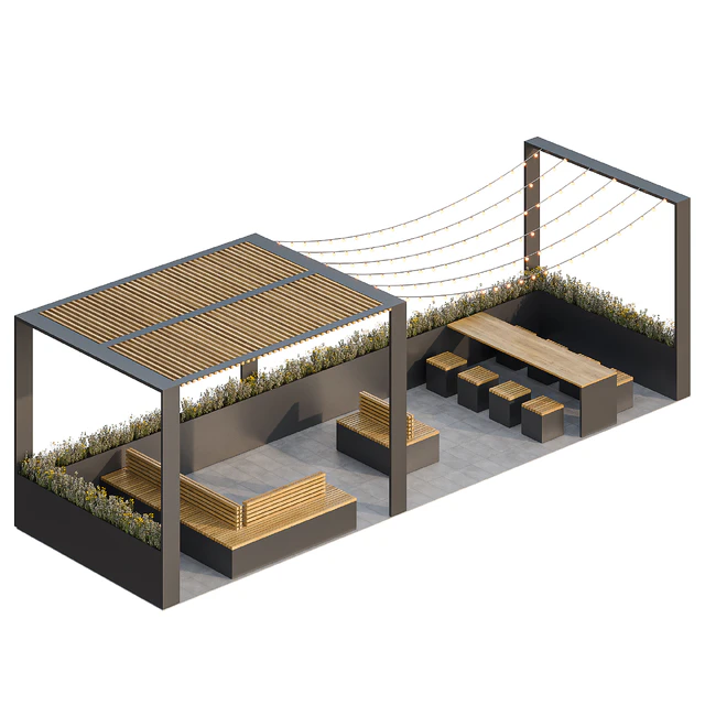 City parklet with garland — Descargar