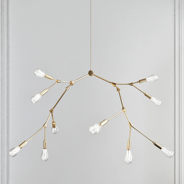 Modernist Branching Brass Chandelier Industrial — Descargar