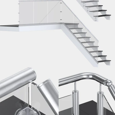 Glass fencing with handrail 4 options — Ver 3