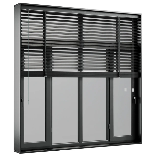 open window & close metal window with metal & leather blinds — Скачать