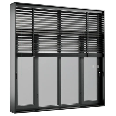 open window & close metal window with metal & leather blinds — Вид 6