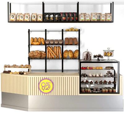 Coffee point in loft style with a showcase with desserts and fresh pastries — Ver 1
