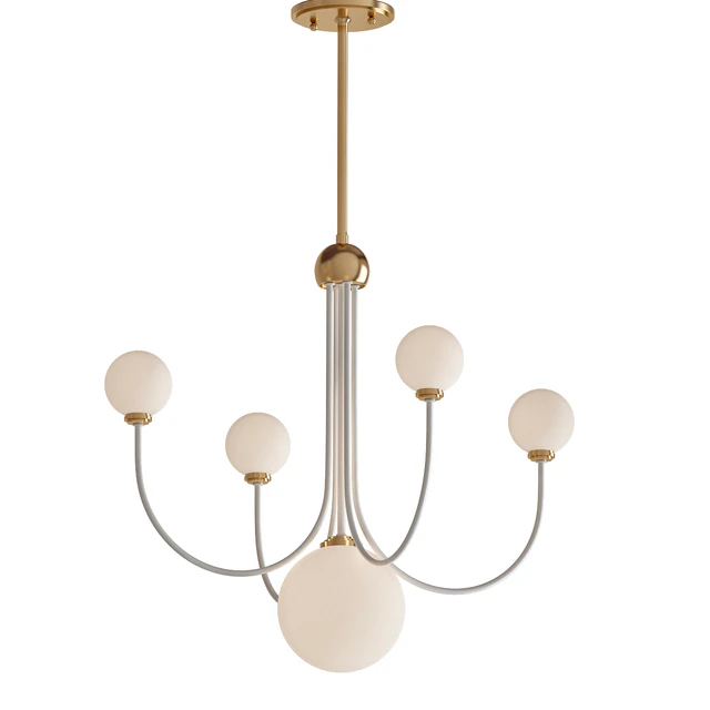 Coco 5-Light Aged Brass White LED Chandelier with Opal Shiny Glass Shade — Download