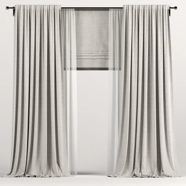 Light brown curtains with Roman and tulle. — Descargar