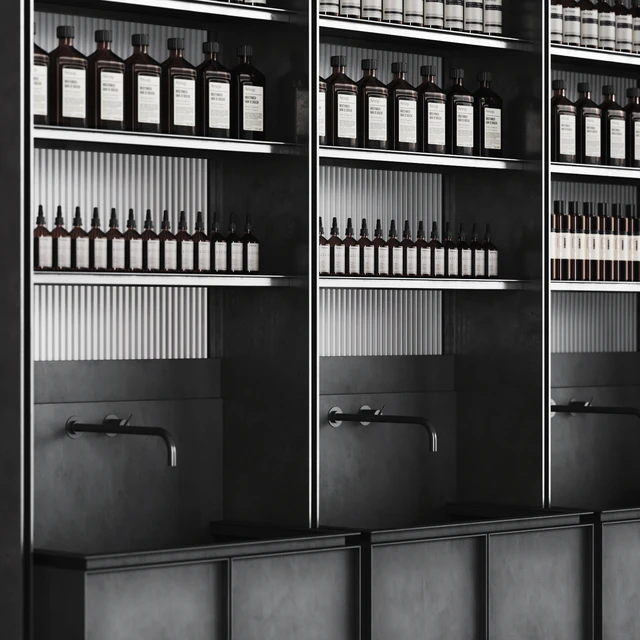 Cosmetic set glass and metal shelving — Descargar
