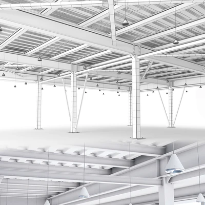 Beam system of metal ceiling with columns and lighting — Ver 3
